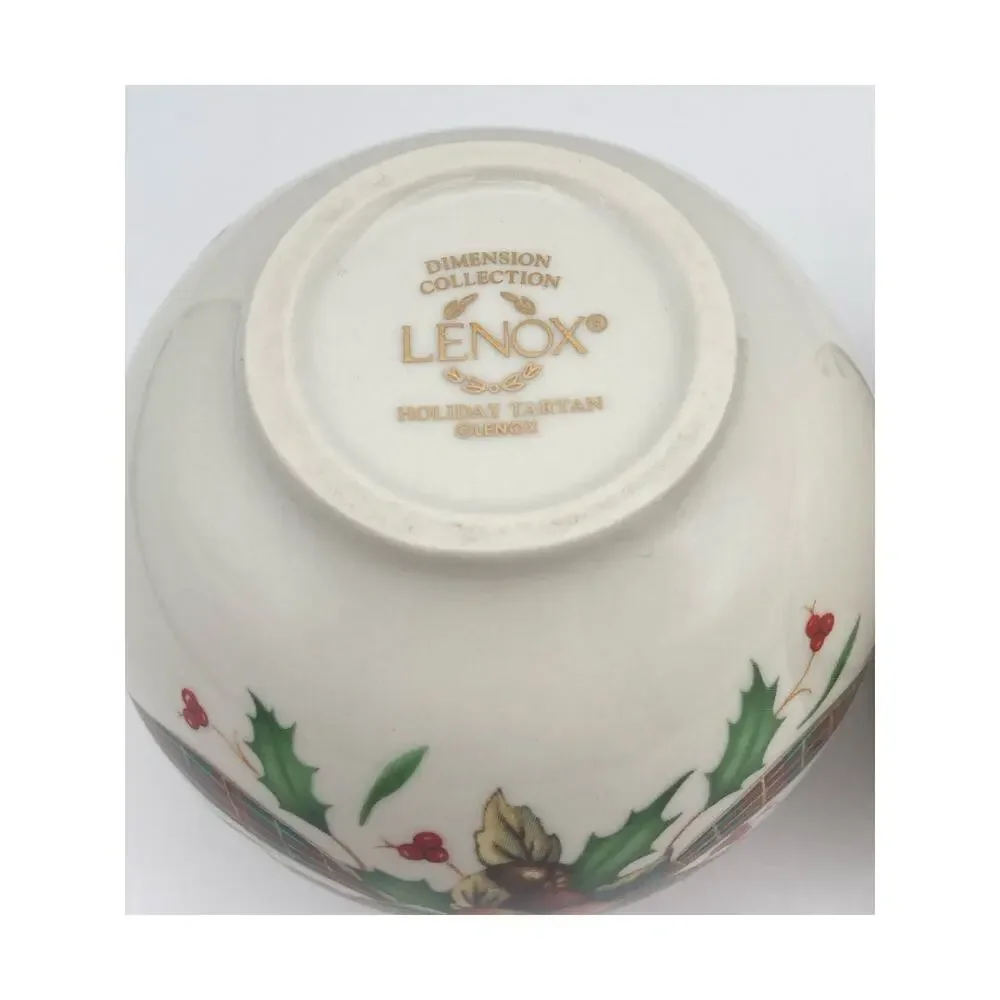 Lenox Dimension Collection Holiday Tartan Porcelain Gold Rim Votives-Set of 2